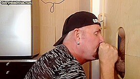 Gloryhole gaydaddy blowing dick before tugjob for cum