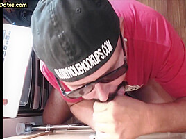 Gloryhole mature gay loves sucking dick while stroking it