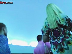 Golden-Haired beauty acquires her bare booty discharged upskirt