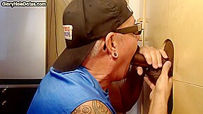 Greedy gloryhole DILF sucks black cock till cum in mouth