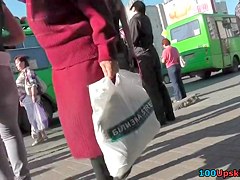 Gripping red panty upskirt movie scene