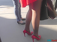 G-string upskirt footage of a babe wearing mini skirt