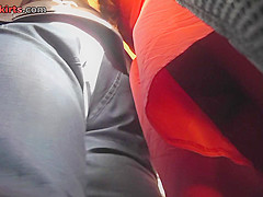 G-string upskirt footage of a babe wearing mini skirt