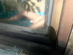 HOT WIFE CAUGHT MASTURBATING IN JUNGLE TUB THEN ORGASMS FOR CAMERA 