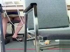 Hairy pussy upskirt in a college computer lab
