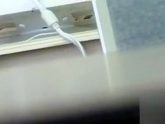 Hairy pussy upskirt in a college computer lab