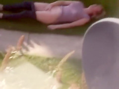 Half naked lady masturbates on my lawn