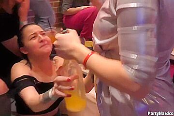 Handsome guys are fucking aroused chicks during a private party and getting them completely wild