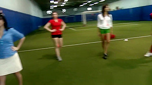 Hazing lesbos licked out on the soccer field