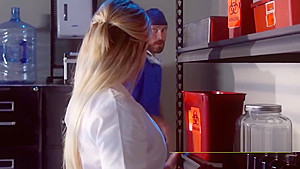 Horny doctor spanks his monkey when nurse arrives for some cock