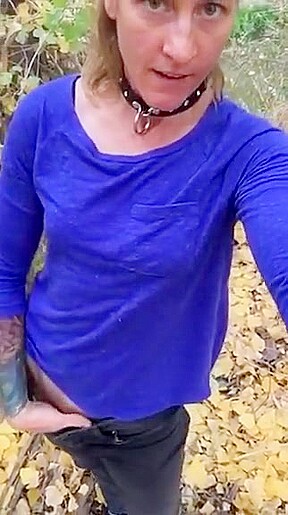 Horny tattooed milf at it again in the woods with anal dildo
