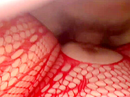 Hot Blonde Gets Pounded In Her Red Fishnet Lingerie & Her Hairy Pussy Creampied Pov