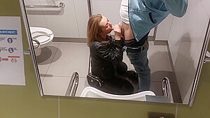 Hot Wife Meets A Random Guy While Shopping Blowjob In The Public Toilet Swallows A Huge Cumshot