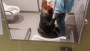 Hot Wife Meets A Random Guy While Shopping Blowjob In The Public Toilet Swallows A Huge Cumshot