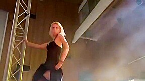 Hot blonde dancing and stripping slutty