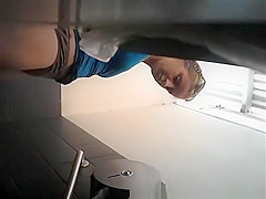 Hot blonde in short tight blue dress caught peeing