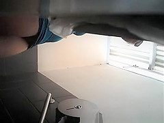 Hot blonde in short tight blue dress caught peeing