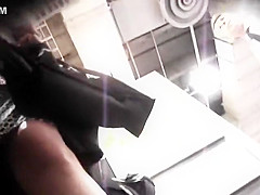 Hot blonde shopper shows a nice ass under her little black