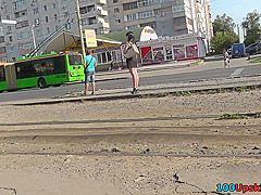 Hot g-string upskirt clip of a brunette honey