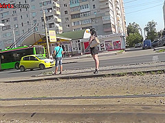 Hot g-string upskirt clip of a brunette honey