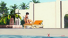 Hot sex in L A Sexy ebony dickgirl plays with young blonde in luxurious villa