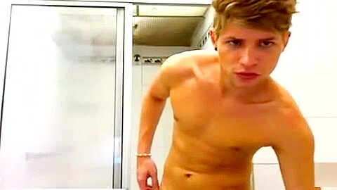 Hot uncut guy wanks in the shower