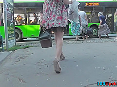 Hottie in g-string filmed by upskirting