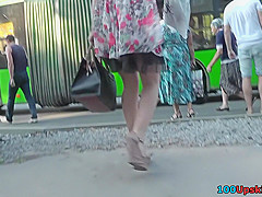 Hottie in g-string filmed by upskirting