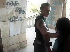 Huge tits brunette strung up in public