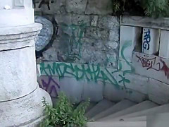 Huge tits brunette strung up in public