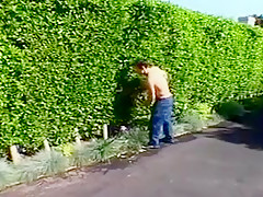 Hunks cock sucking and ass fucking in outside threesome