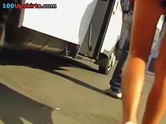 Impressive golden-haired spy upskirt