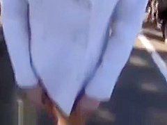 Japanese beauty gives blowjob outdoor