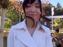 Japanese beauty gives blowjob outdoor