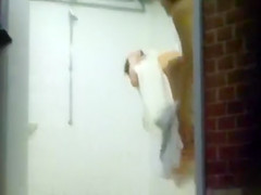 Ladies get cleaned up in the gym shower