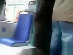 Large-breasted blonde looker gets in the bus by a horny man
