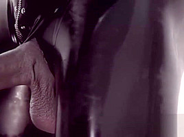 Latex tgirl pounding slaves ass