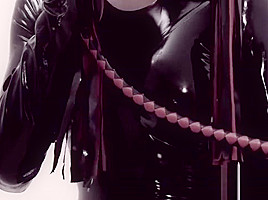 Latex tgirl pounding slaves ass