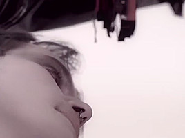 Latex tgirl pounding slaves ass