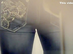 Long hair teen 18+ seats in toilet to pee