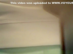 Long hair teen 18+ seats in toilet to pee