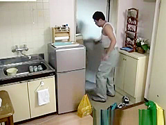 Loser unwrapping his busty oriental sex doll