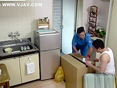 Loser unwrapping his busty oriental sex doll