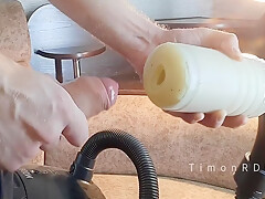 Man With High Testosterone Uses Vacuum Cleaner-attached Masturbator