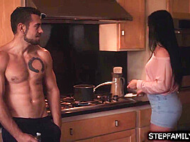 Milf stepmom flirting with stepson then letting him fuck her