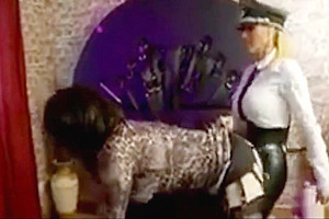 Mistress Femdom Pegs and Wanks Sissy in Stockings