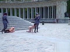 Mistresses in uniforms disgraced slaves