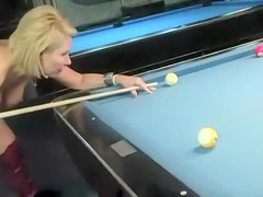 Naked babes play a game of competitive pool