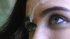 Nasty babe gets sperm shot on her face sucking all the sperm