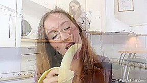 Nikky B strips and masturbates in her kitchen - WeAreHairy